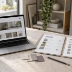 Web sitesi kapsamını değerlendirmek için bilgisayar ve proje dosyalarının yer aldığı çalışma masası